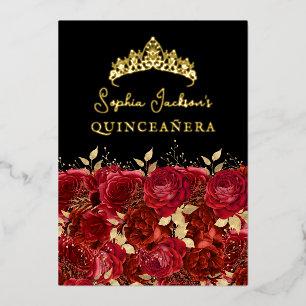 Gold Red Floral Rose Quinceanera