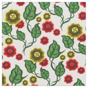 Gold/red flowers/green leaves/Folk floral Fabric