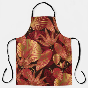 Gold Red, Geometric Tropical Pattern. Apron