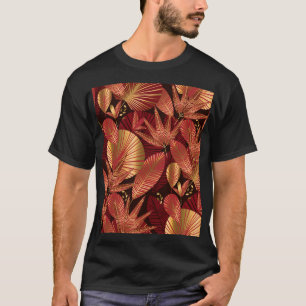 Gold Red, Geometric Tropical Pattern. T-Shirt