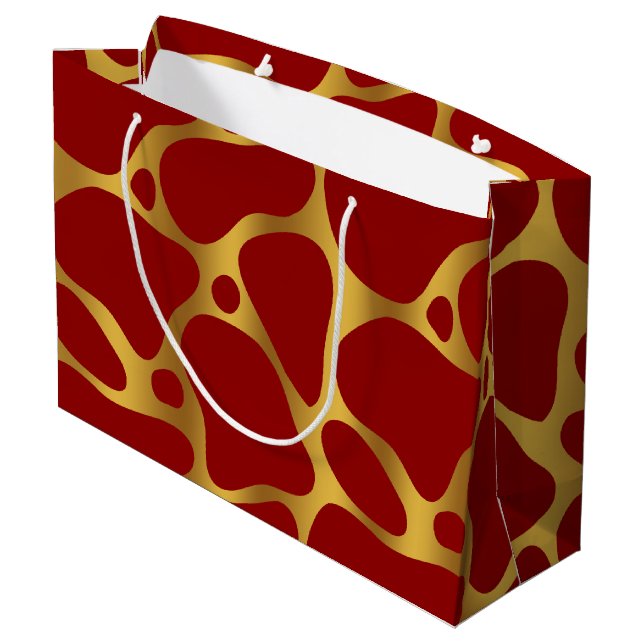 Gold & Red Giraffe Pattern Large Gift Bag (Back Angled)