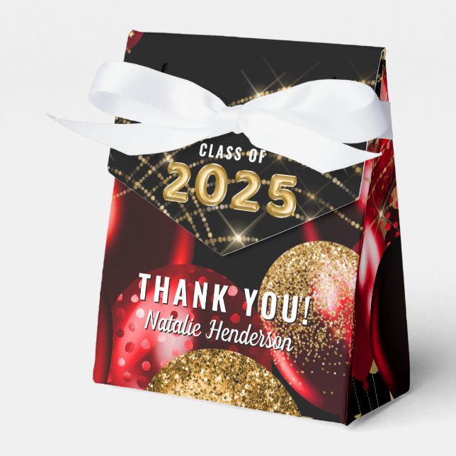 Gold Red Glitter Balloons 2021 Graduation Party Favour Box (Front Side)