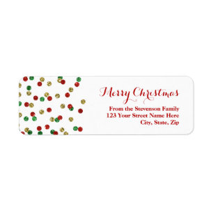Gold Red Glitter Confetti Christmas Address Label