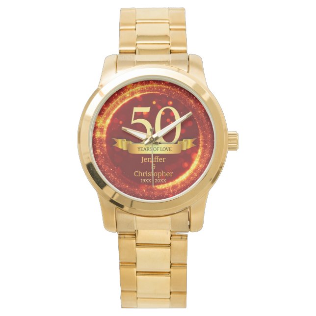 Gold & Red Glitter Edit Year Wedding Anniversary Watch (Front)