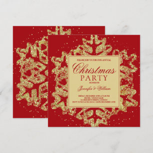Gold & Red Glitter Elegant Xmas Holiday Party  Invitation