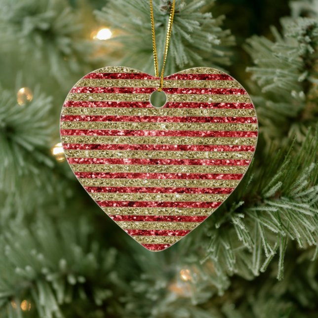 Gold Red Glitter Glitz Stripes Ceramic Tree Decoration (Tree)