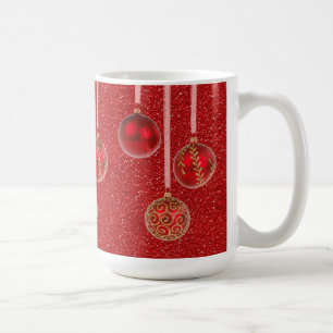 Gold Red Glitter Merry Christmas Baubles Mug