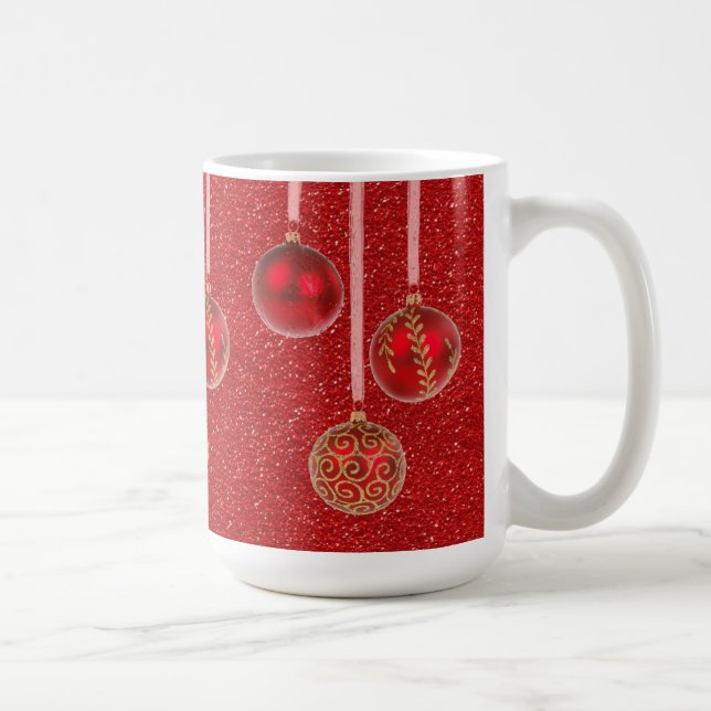Gold Red Glitter Merry Christmas Baubles Mug (Right)