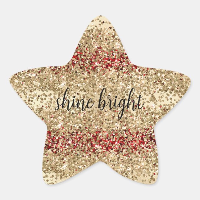 Gold Red Glitzy Glitter Sparkle Confetti Shine   Star Sticker (Front)