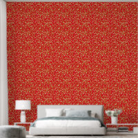 Gold Red Gradient Leaves Botanical Floral Pattern 
