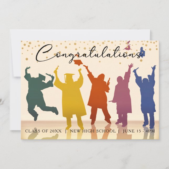 Gold Red Graduation Class Silhouettes Announcement (Front)