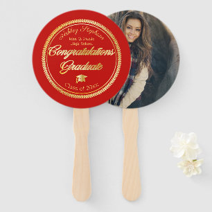 Gold Red Graduation Photo Class of 2019 Hand Fan