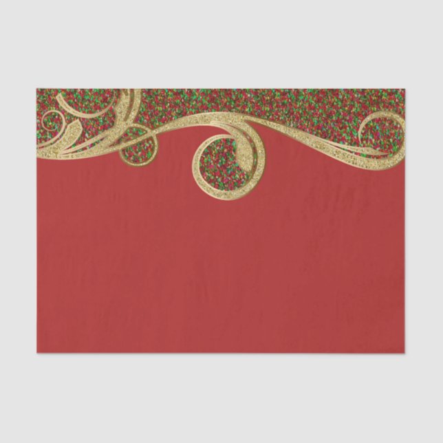Gold Red Green Holiday Christmas Glam Gift Wrap Tissue Paper (Front)
