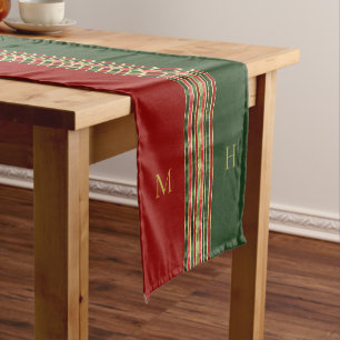 Gold Red Green Monogram Christmas Table Runner