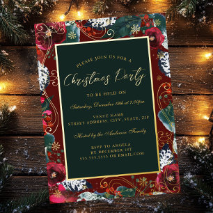 Gold Red Green Swirl Flower Frame Christmas Party