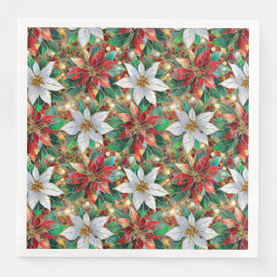 Gold Red Green White Poinsettia Napkin