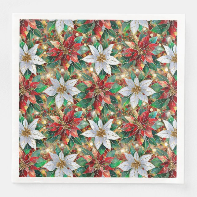 Gold Red Green White Poinsettia Napkin (Front)
