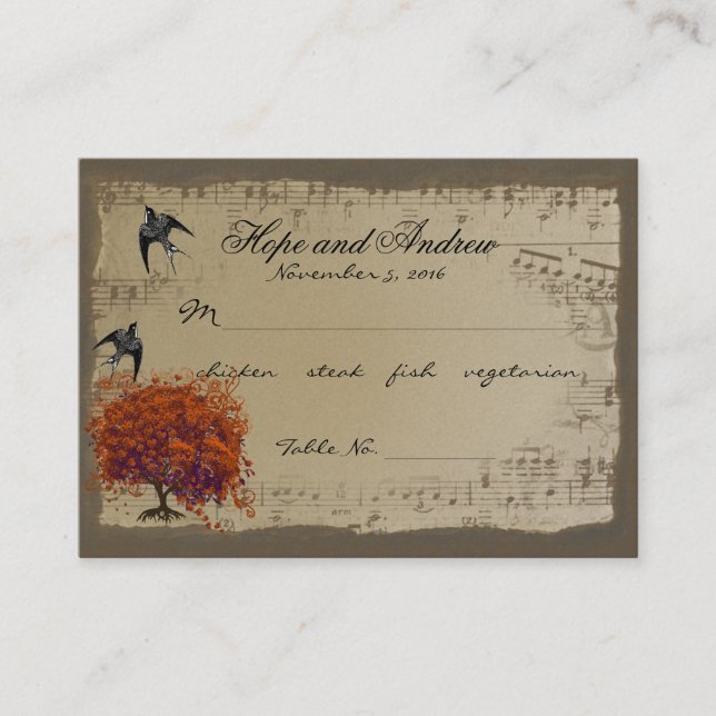 Gold  Red Heart Leaf Place Card Menu Selection (Front)