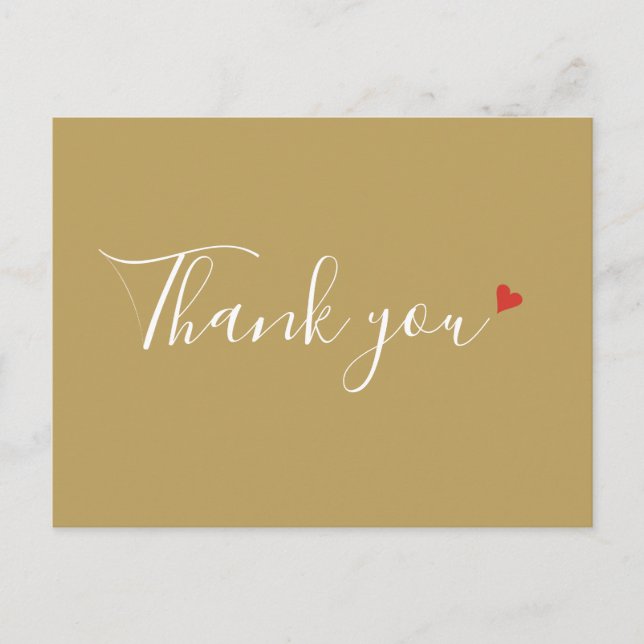 Gold Red Heart Script Business Thank You Postcard (Front)