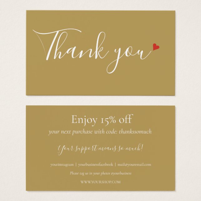Gold Red Heart Thank You Shopping Discount Card (Front & Back)