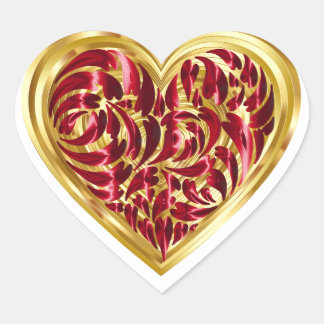 Gold Red Heart Valentines Sticker