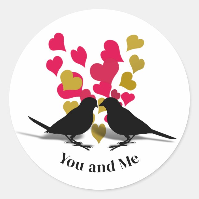 Gold Red Hearts Love Birds Valentine Classic Round Sticker (Front)