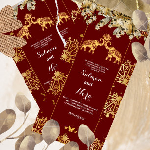Gold RED Henna Elephants Indian Wedding invitati