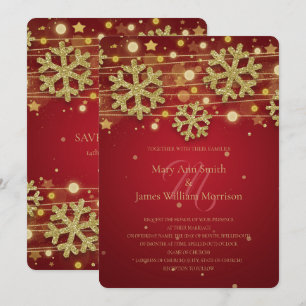 Gold & Red Holiday Wedding Save The Date Invitation