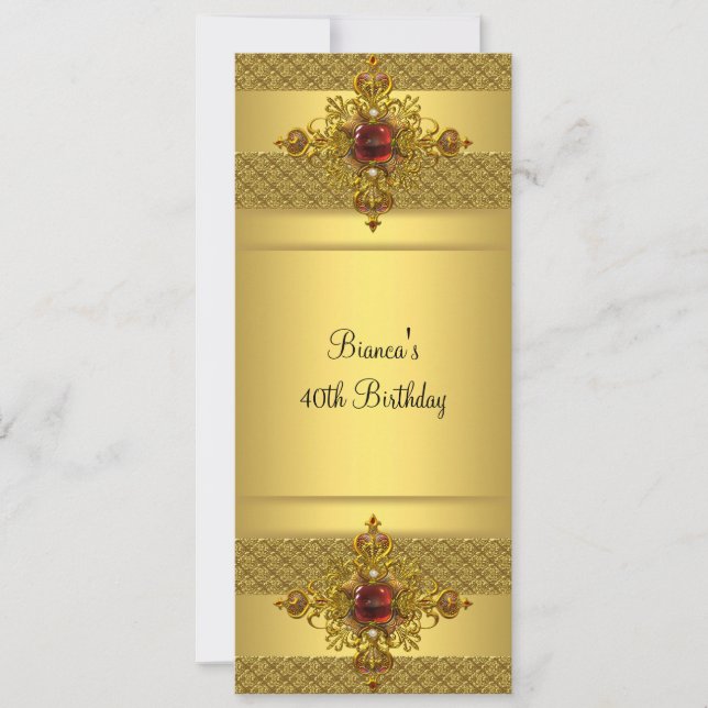 Gold Red Jewel 40th Birthday Party Invitation (Front)