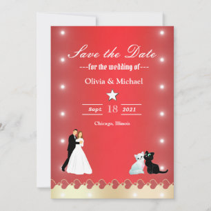 Gold red lights save the date