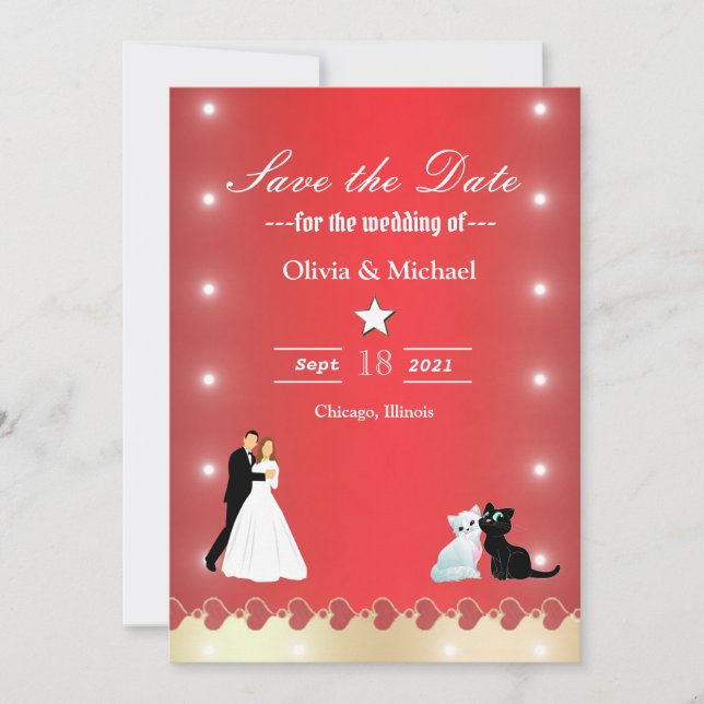 Gold red lights save the date (Front)
