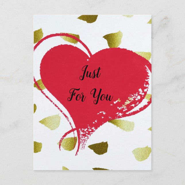Gold Red Love Heart Just For You Holiday Postcard (Front)