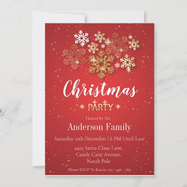 Gold & Red Luxury Style Christmas Party Invitation (Front)