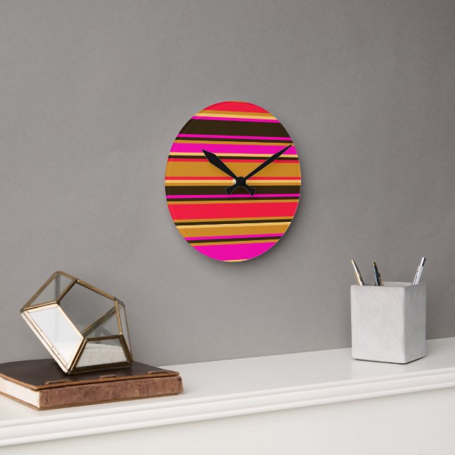 Gold, Red, & Magenta Striped Wall Clock (Office)