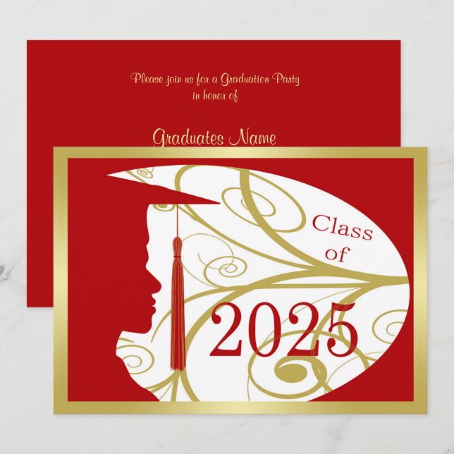 Gold/Red Man Silhouette 2025 Graduation Party Invitation (Front/Back)