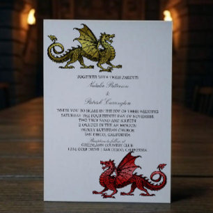 Gold Red Mediaeval Dragon Wedding Invite