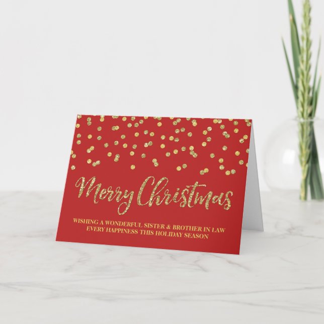 Gold Red Merry Christmas Sister & Brother in Law Holiday Card (Front)