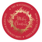 Gold Red Merry Christmas Wreath Return Address