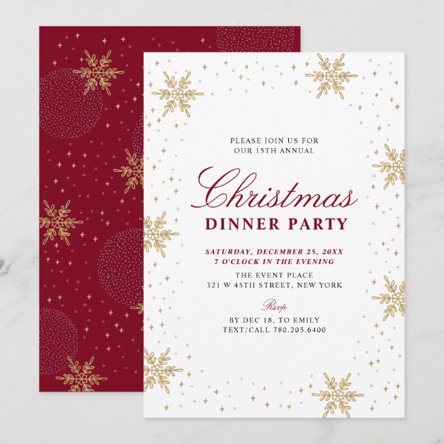 Gold & Red | Modern Chic Christmas Dinner Party Invitation (Front/Back)