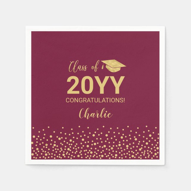 Gold & Red Modern Confetti Graduation Party Napkin (Front)