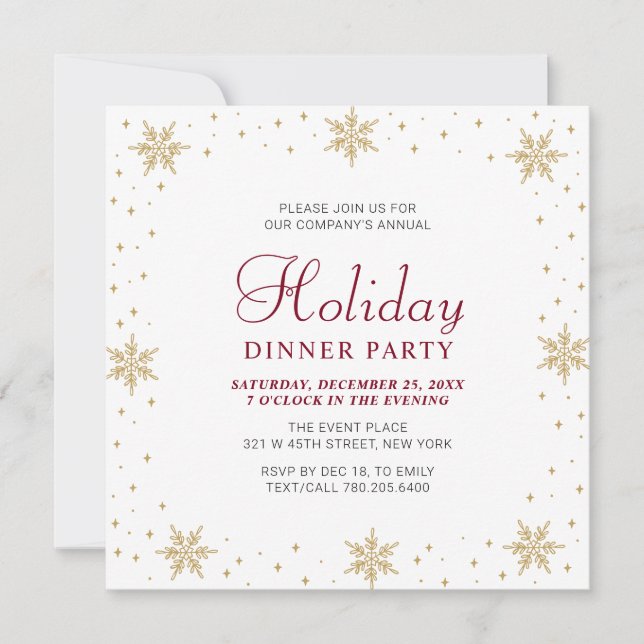Gold & Red Modern Corporate Holiday Dinner Party Invitation (Front)