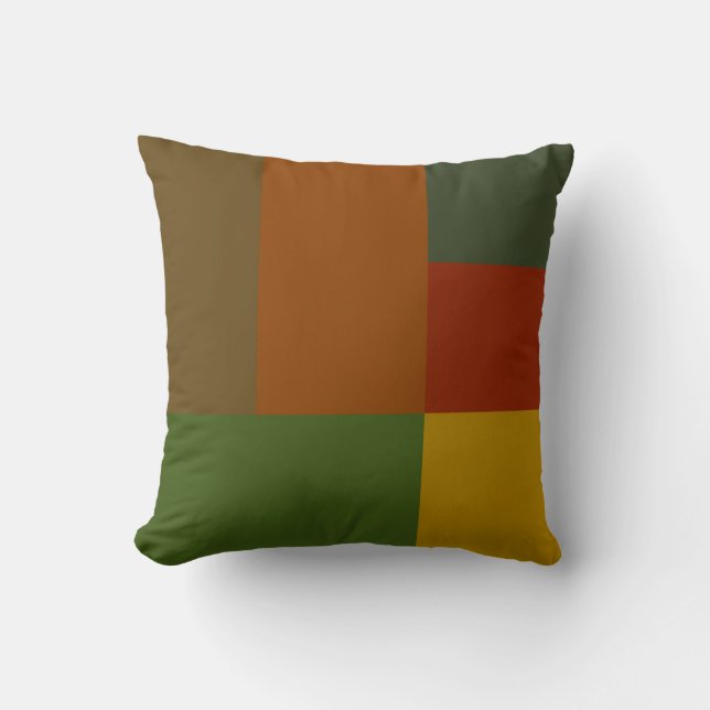 Gold Red Olive Green Orange Colour Block Print Cushion (Front)