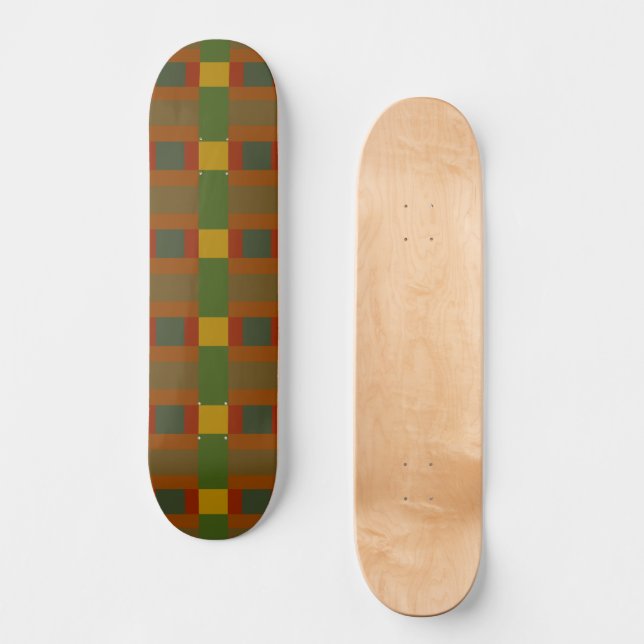 Gold Red Olive Green Orange Colour Block Print Skateboard (Front)