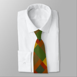 Gold Red Olive Green Orange Colour Block Print Tie