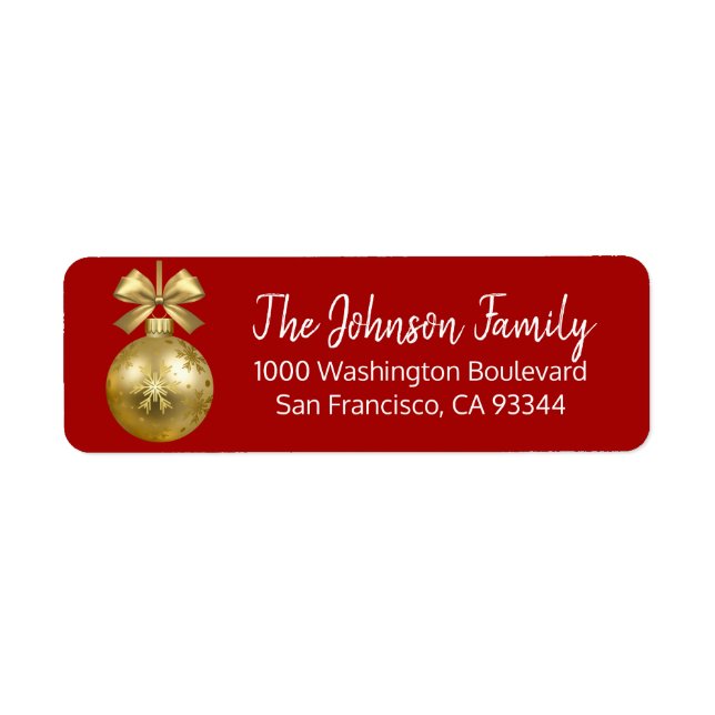 Gold Red Ornament Christmas Return Address (Front)