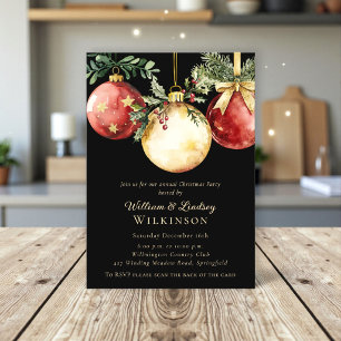 Gold Red Ornament Festive Christmas Party Invitation