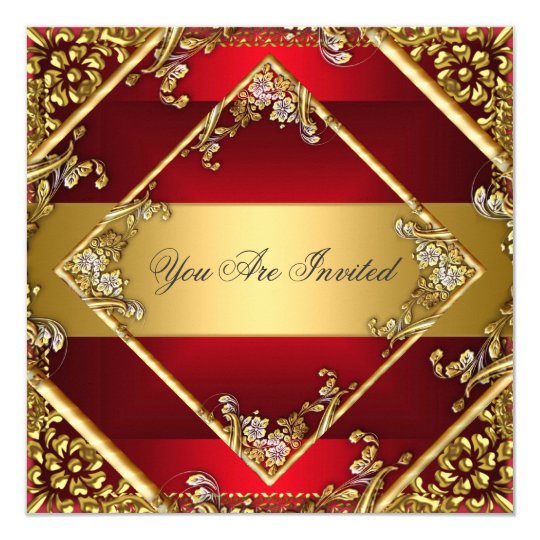 Gold Red Party Invitation Floral Frame