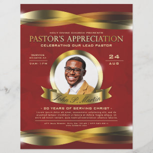 Gold & Red Pastor's Appreciation Church Service Flyer