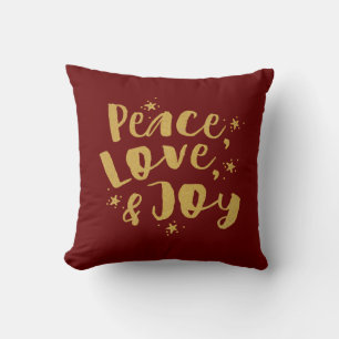 Gold Red Peace Love & Joy Christmas Cushion