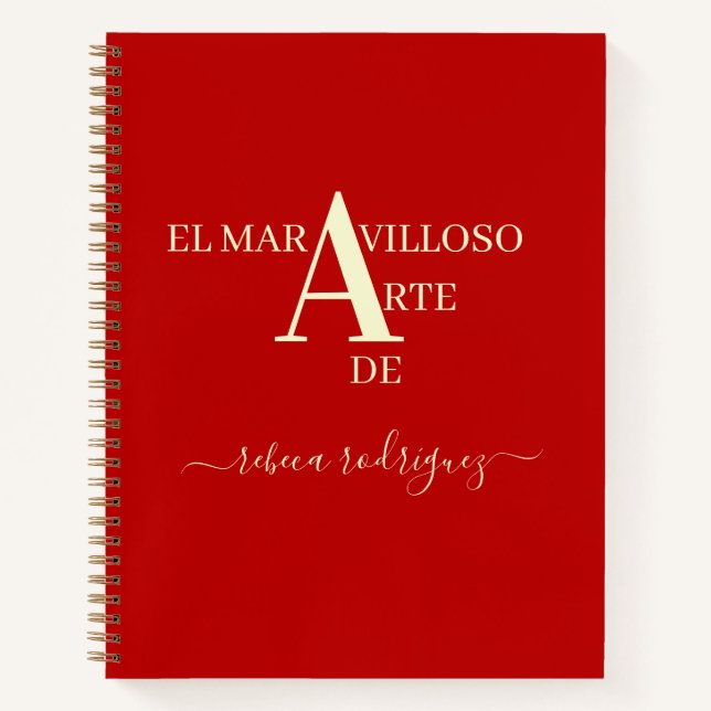 Gold Red Personalized Sketchbook add Name Notebook (Front)